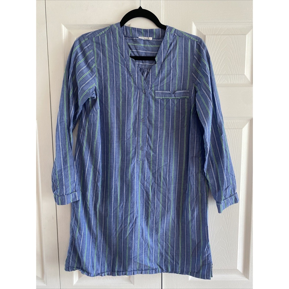 Monoprix Femme Striped Tunic Shirt Dress Womens Size S Blue Green Cotton Blend